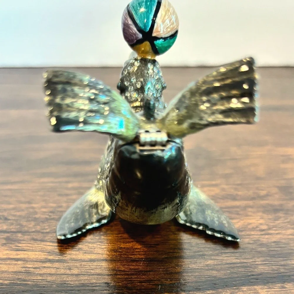 Sea Lion Enameled Trinket Box Beach Ball Nautical Coastal Whimsical Decor